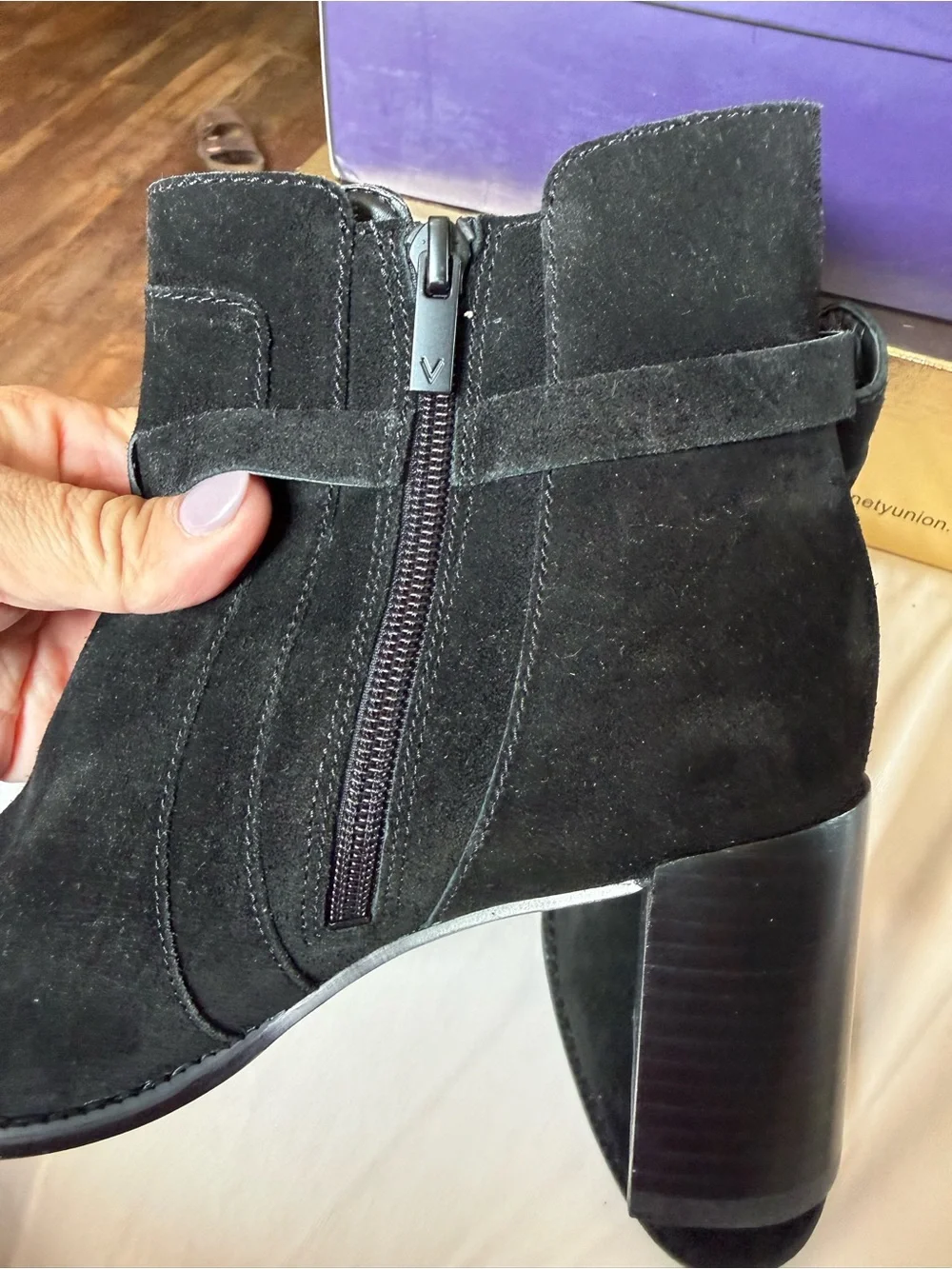 Vionic Black Suede Ankle Boots with Buckle Accent